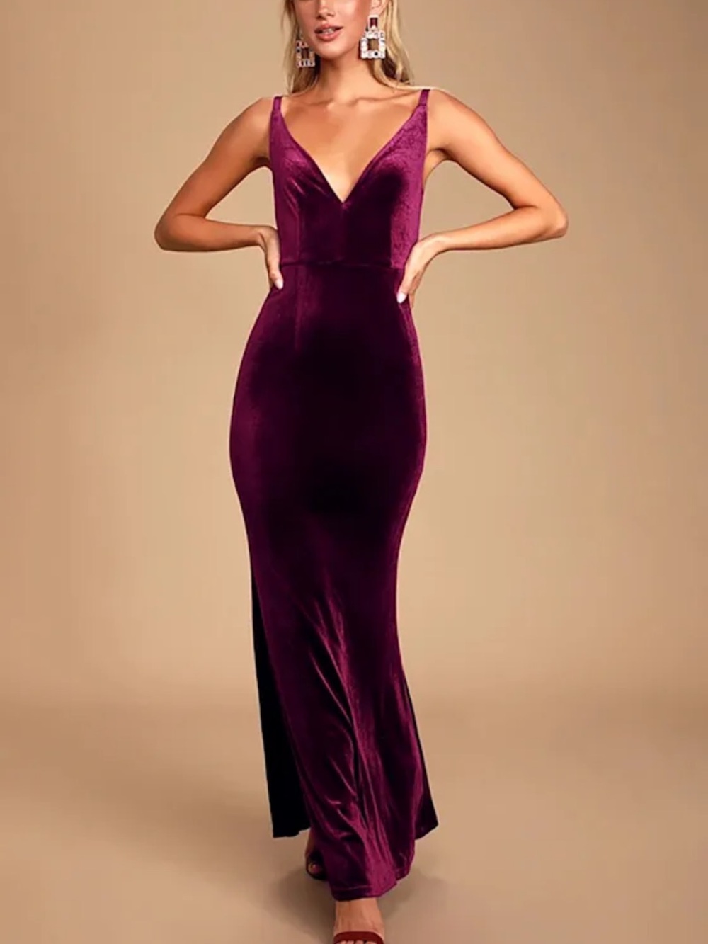 Lulu's Plum Velvet V-Neck Maxi Dress